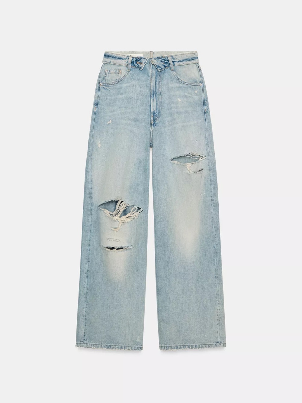 Zara Light Blue Distressed Wide-Leg Jeans